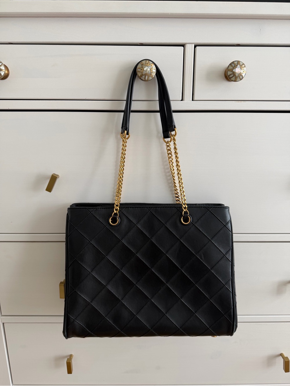 Quince Italian Leather Diamond Stitch Tote Black